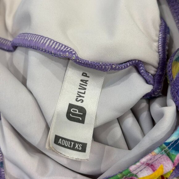 Sylvia P Adult XS Kyla Lilac Yellow Floral Crossback Gymnastics Leotard - Picture 4 of 4